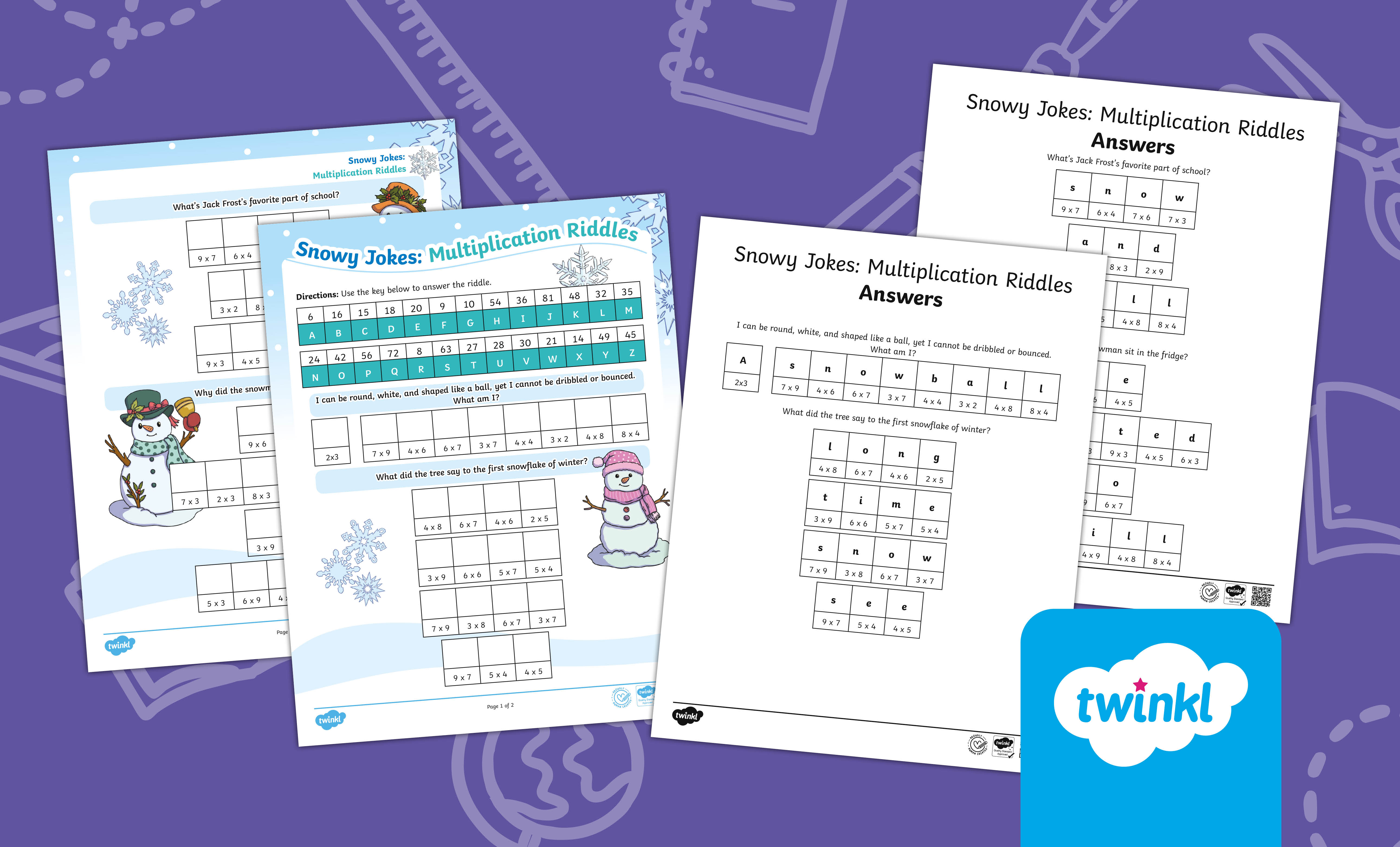Snowy Jokes Multiplication Riddles for 3rd-5th Grade